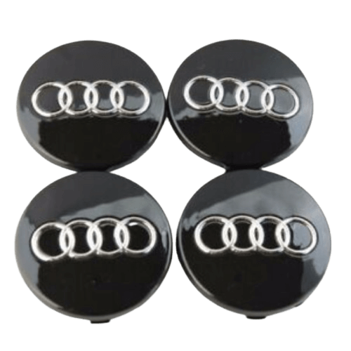 4 X AUDI CENTRE CAPS BLACK 60MM ALLOY WHEEL BADGES FITS A3 A4 A5 A6 A7 - Alloy Parts UK