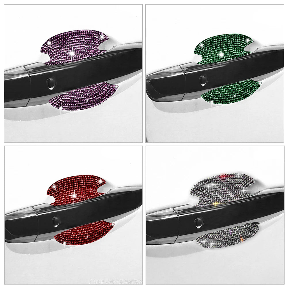 8PCS Universal Car Door Handle Sticker Decal Warning Diamond Auto Strip Driving Safety Bling Car Accessories for Girls Wholesale