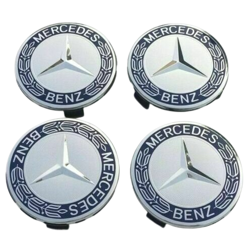 New Geniun Mercedes Benz Alloy Wheel Centre Caps 75mm Badges Blue Hub Emblem - Alloy Parts UK