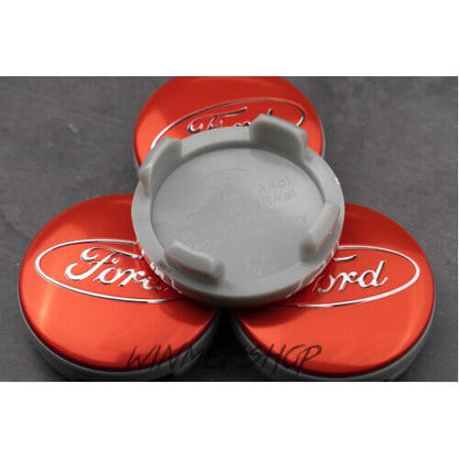 (Red 54mm) 4 Ford 54mm Alloy Wheels Centre Caps